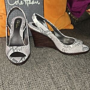 Cole Haan Women's Black and White Snakeskin Wedges